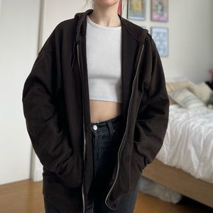 brown zip up oversized hoodie